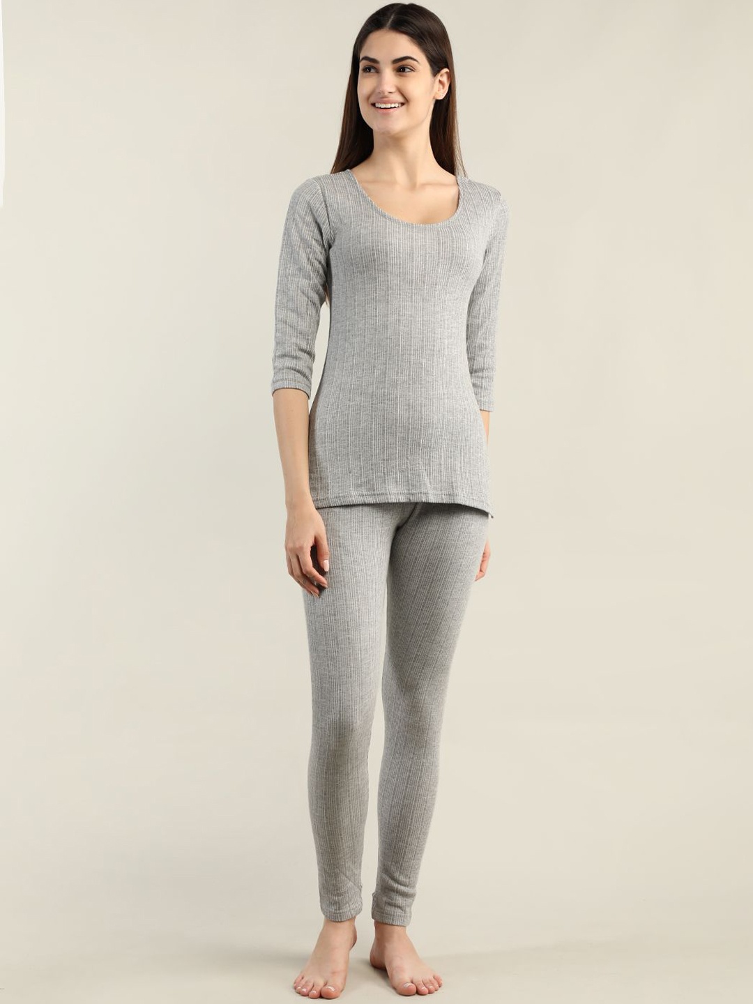 

NEVA Women Striped Thermal Set, Grey
