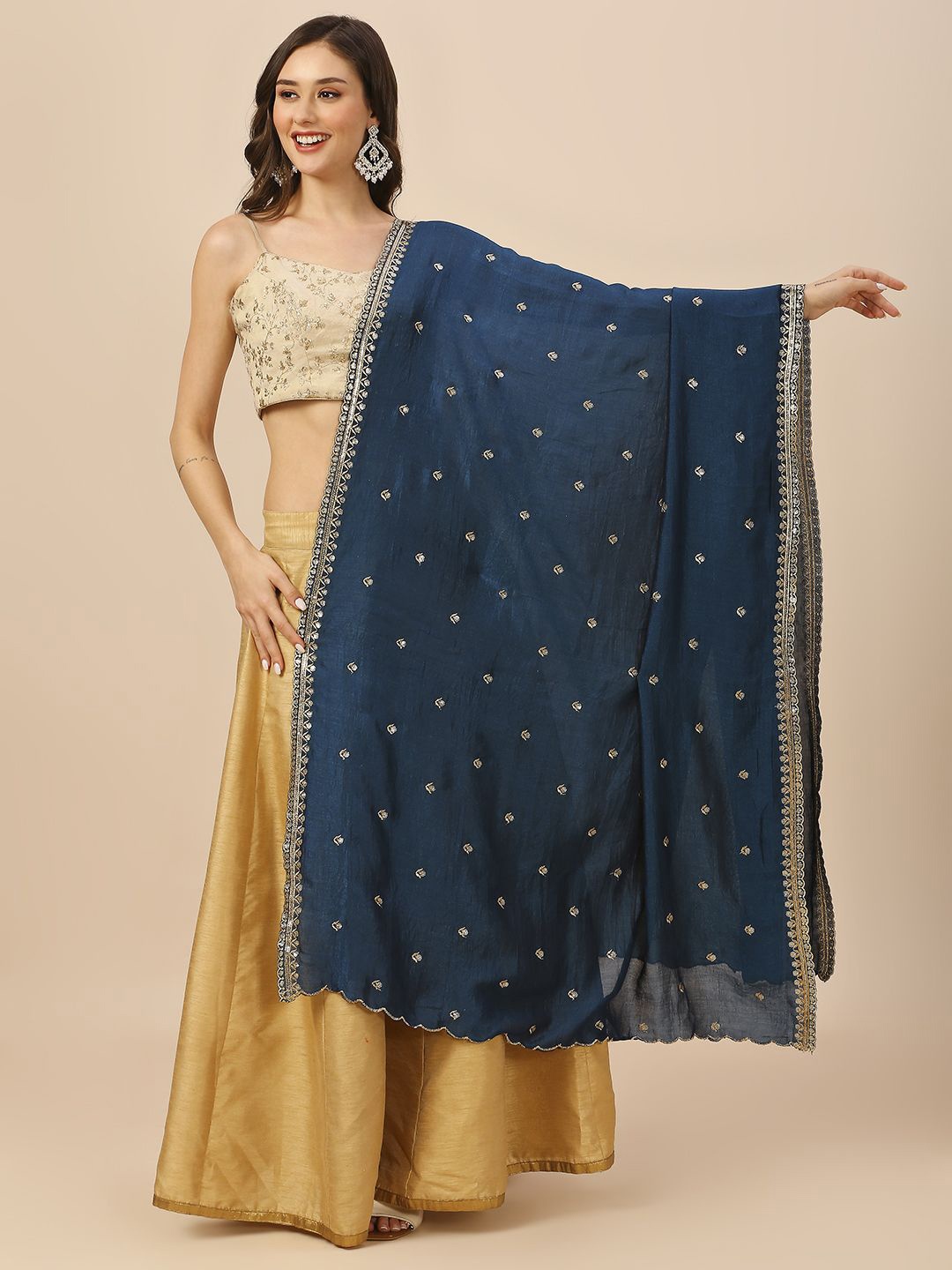 

Dupatta Bazaar Floral Embroidered Sequinned Dupatta, Blue