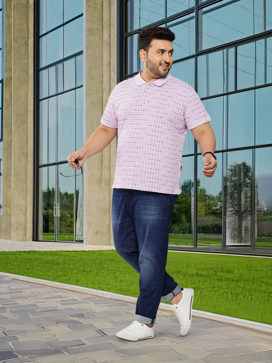 

Sztori Plus Size Checked Polo Collar T-shirt, Lavender