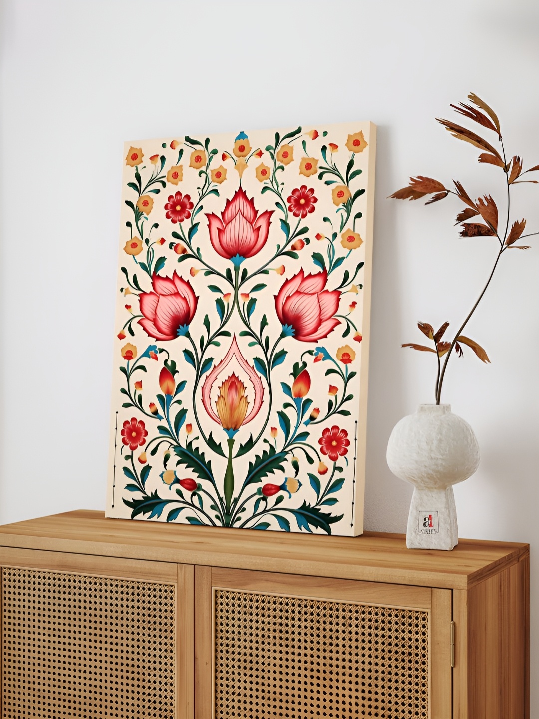 

Art Street Pink & Green Indian Folk Floral Pattern Stretched Canvas Painting Wall Art