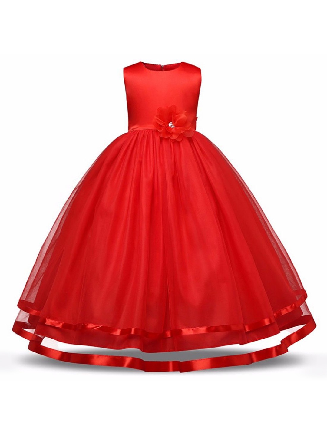 

Wish little Girls Round Neck Sleeveless Balloon Maxi Dress, Red