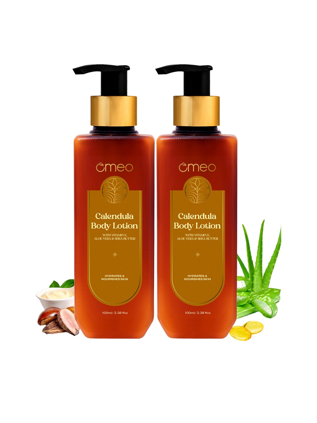 

Omeo Set Of 2 Calendula Body Lotion with Vitamin E Aloe Vera & Shea Butter - 100ml Each, Brown