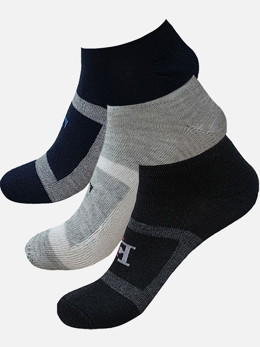 

FIMS Men Pack Of 3 Striped Ankle-Length Socks, Black