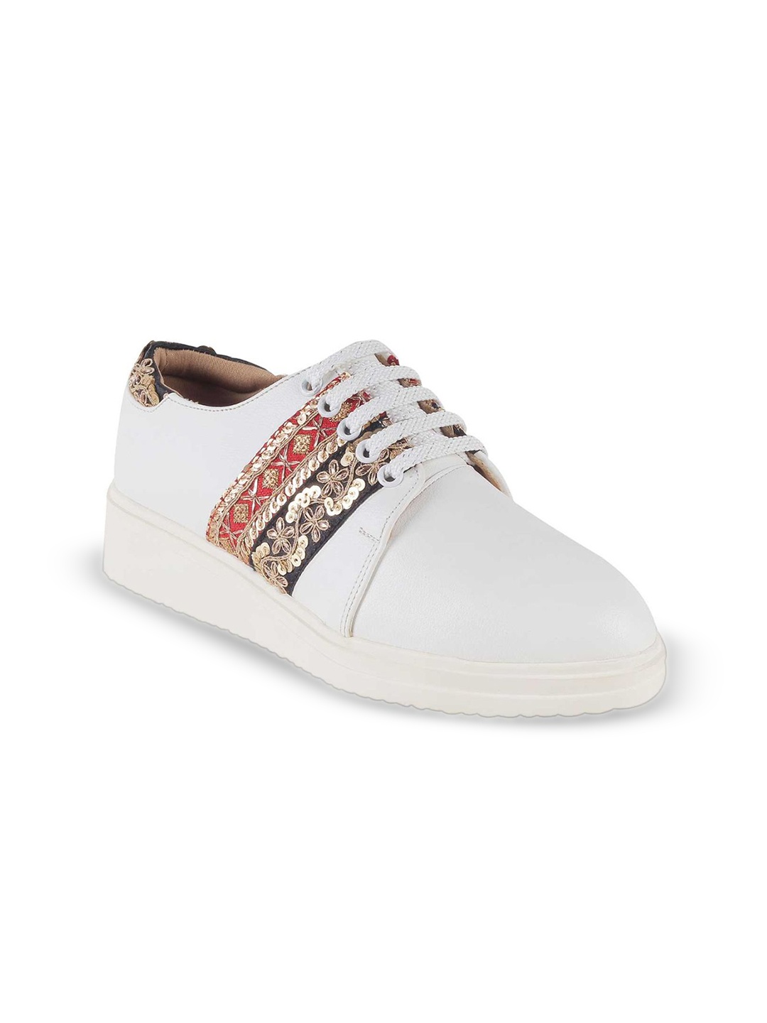 

Cheemo Women Textured Ethnic Embellished Casual Sneakers, White