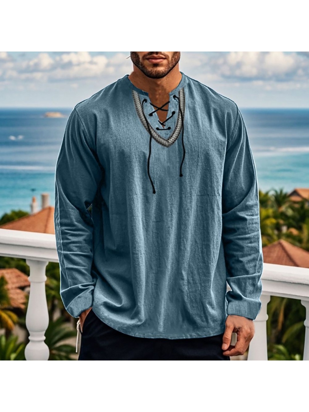 

StyleCast x Revolte Men V-Neck T-shirt, Blue