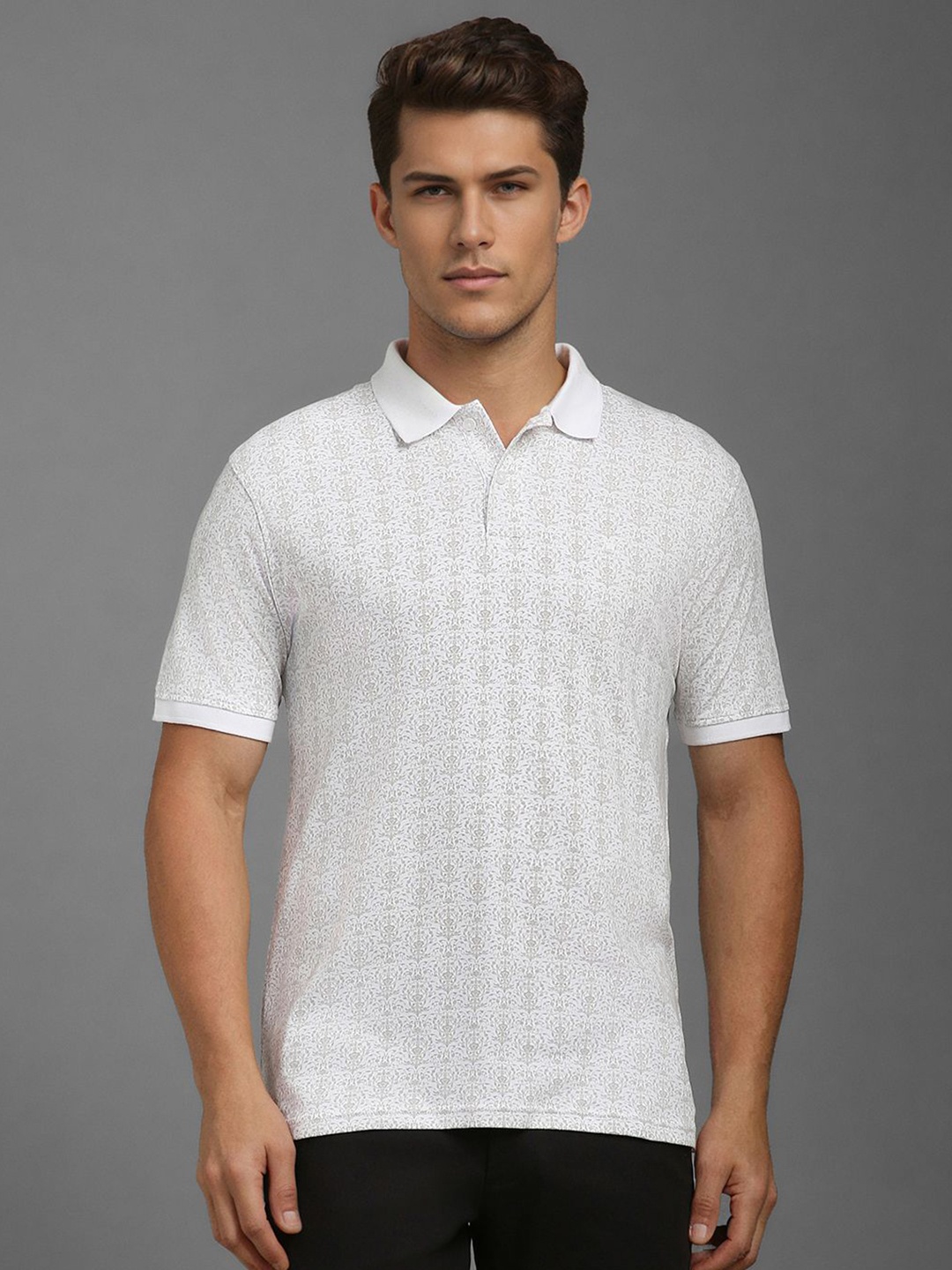 

Louis Philippe Men Floral Printed Polo Collar Cotton T-shirt, White