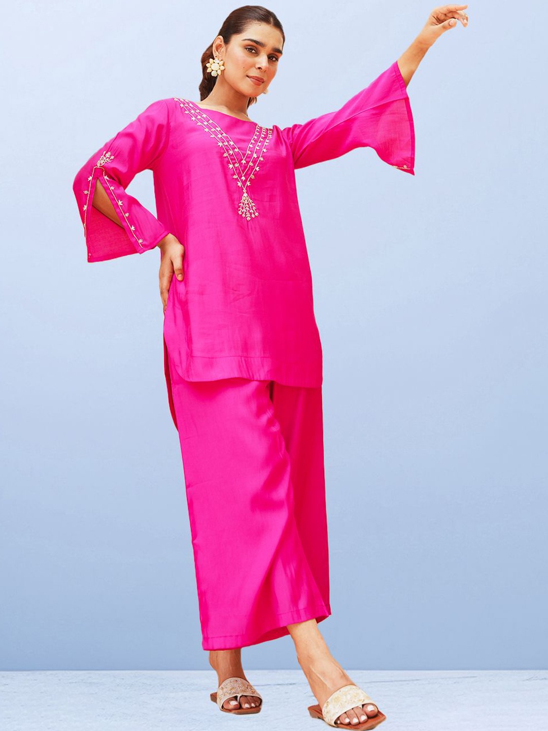 

CUSTARD Embroidered Tunic & Trousers, Pink