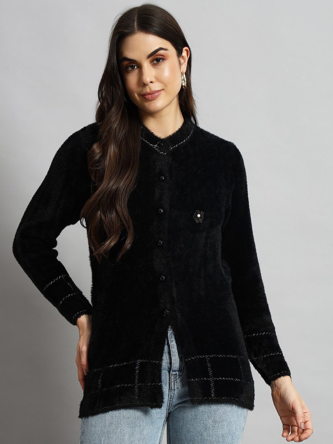 

eWools Women Woollen Long Sleeves Cardigan, Black