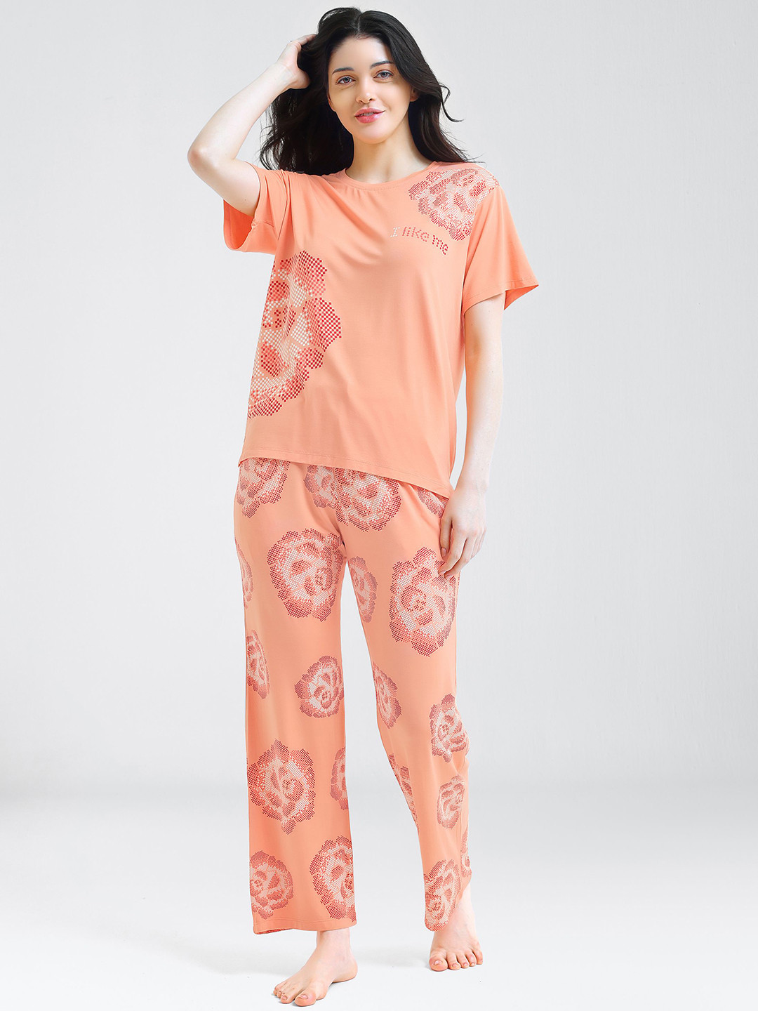 

I like me Women Printed Night suit, Orange