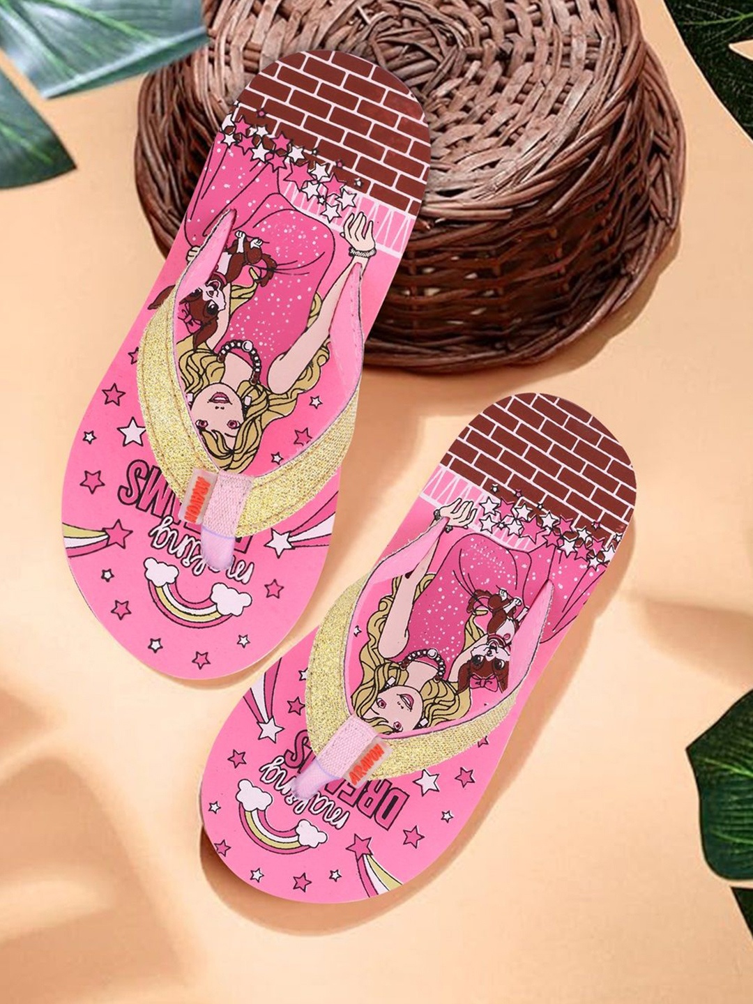 

ARAVON Girls Printed Rubber Thong Flip-Flops, Pink