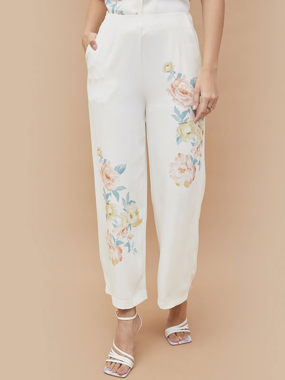 

CODE by Lifestyle Women Floral Printed Casual Parallel Trousers, Off white