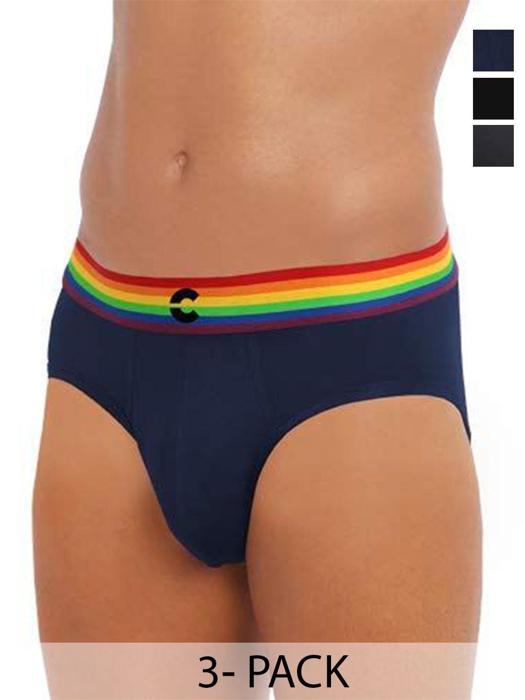 

FREECULTR Men Pack Of 3 MidRise Basic Briefs, Black