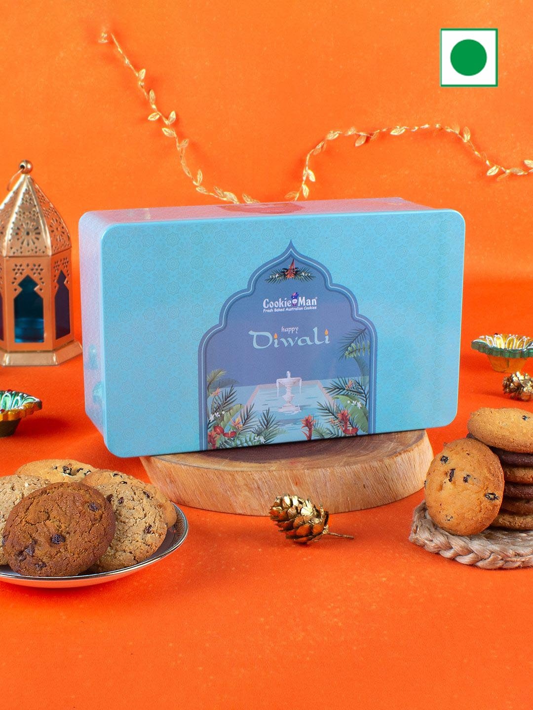 

Cookieman Set Of 5 Diwali Ecstatic Assorted Cookies Gift Tin - 500g, Blue