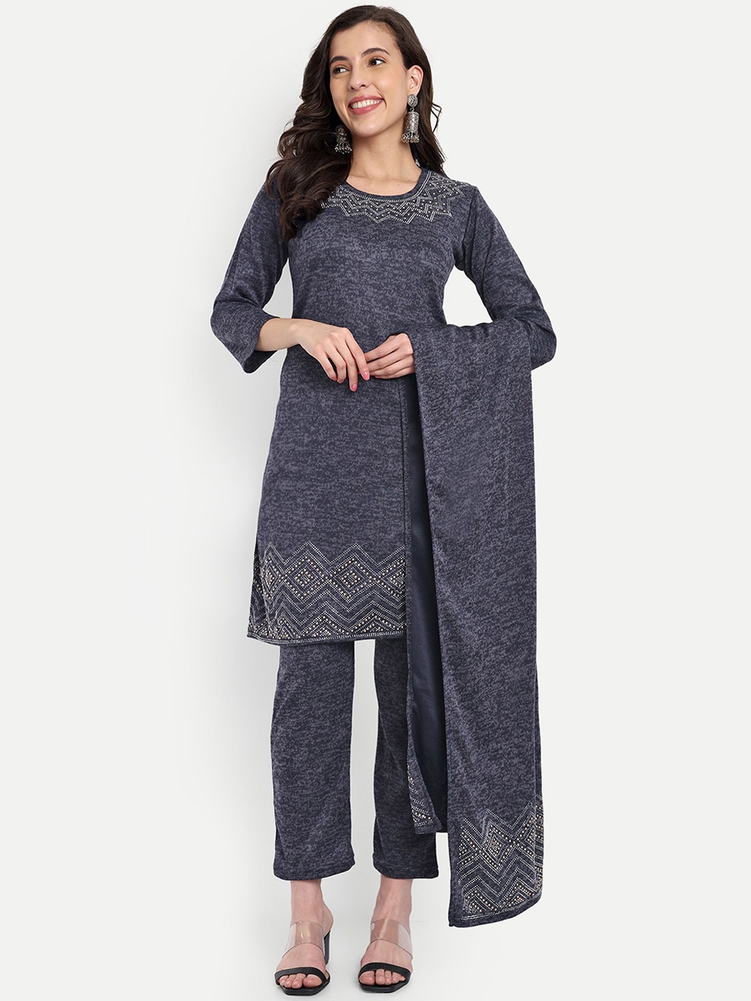 

FNOCKS Women Regular Beads and Stones Kurta with Palazzos, Blue
