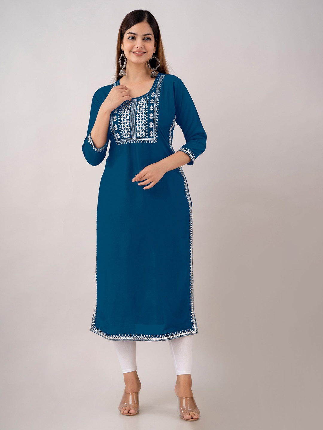 

zeenat libas Floral Embroidered Straight Kurta, Blue