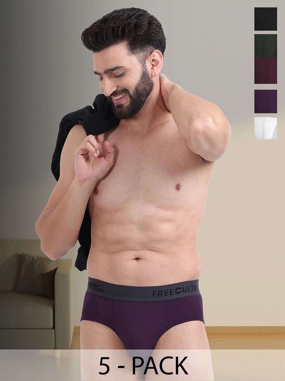 

FREECULTR Men Pack Of 5 Basic Briefs FCPXTBPOBSEGSWTVCWS, Purple