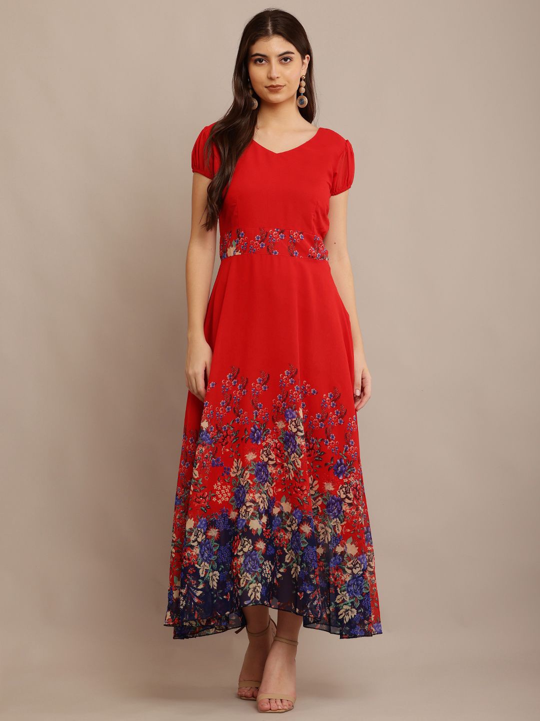 

Raabta Fashion Women Floral Print Maxi Dress, Red