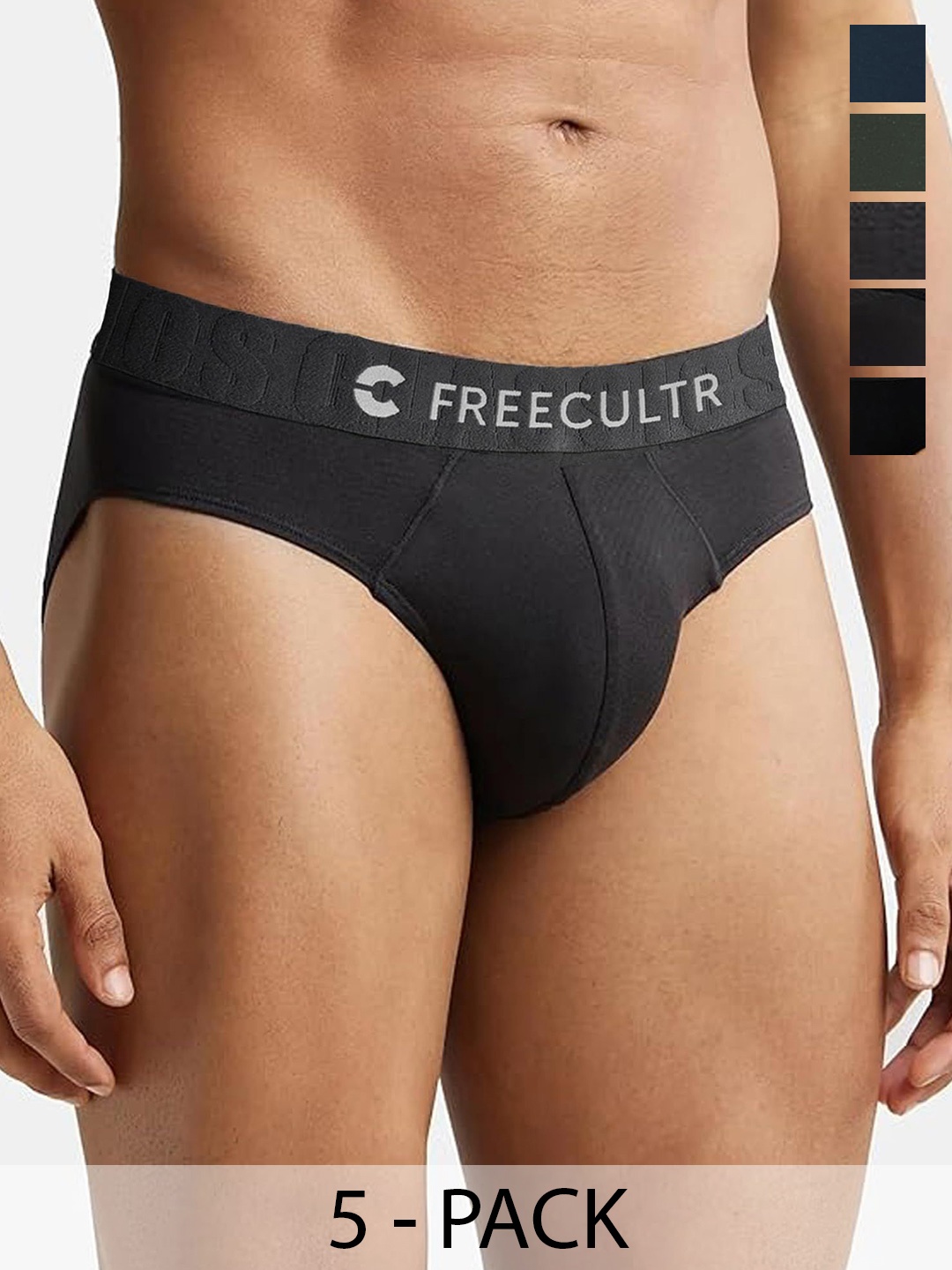 

FREECULTR Men Pack Of 5 Anti Bacterial Micromodal Basic Briefs, Black