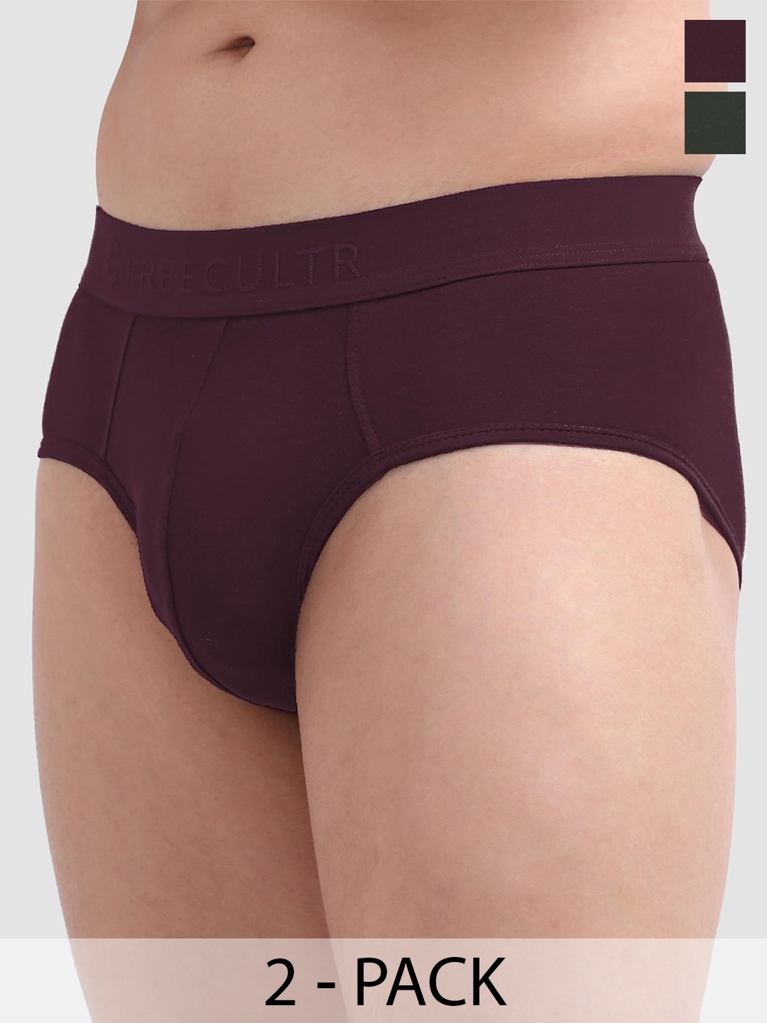 

FREECULTR Pack Of 2 MidRise Anti Bacterial Micromodal Basic Briefs, Green