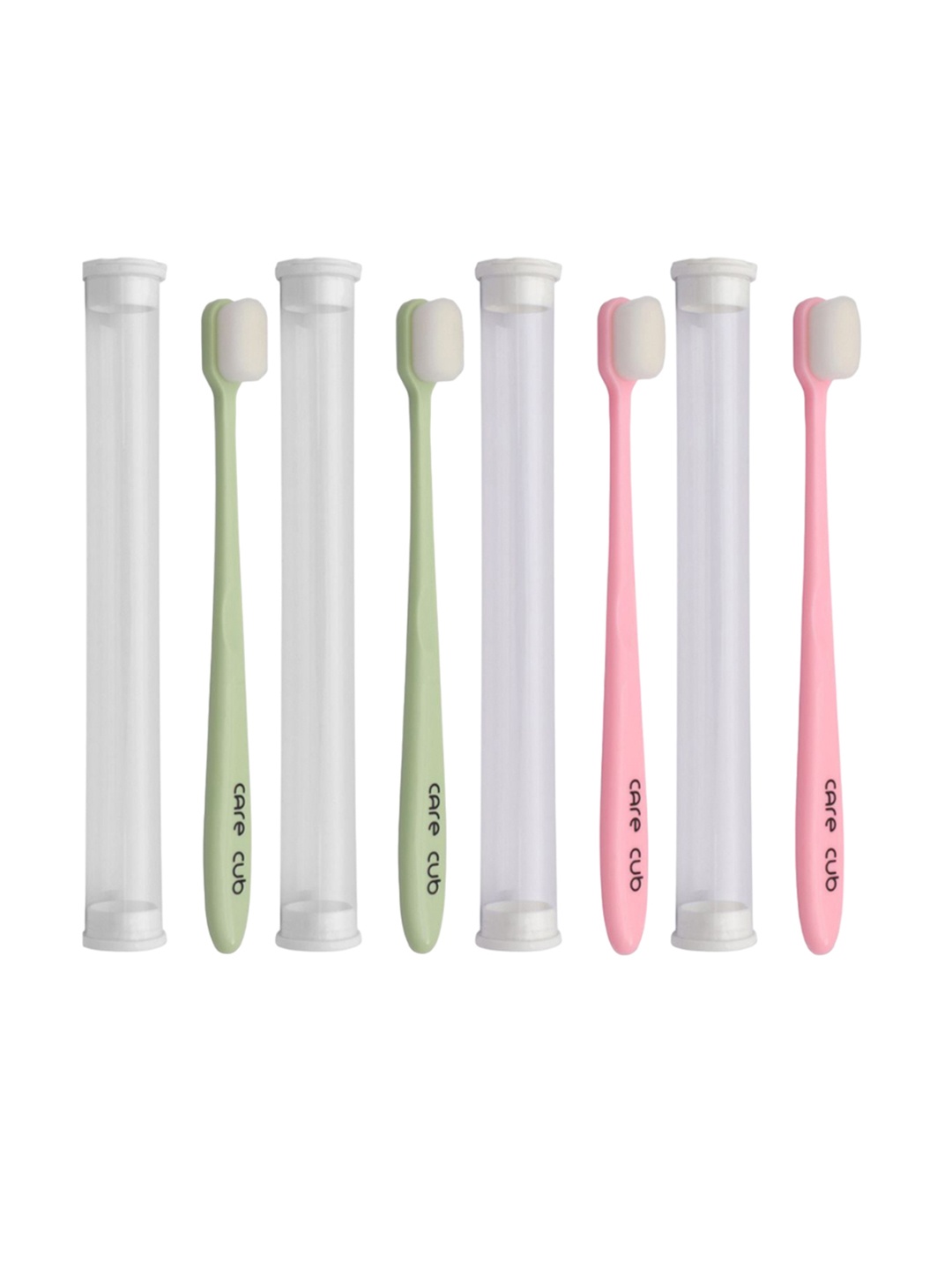 

CARE CUB Set Of 4 Ultra Soft Nano 10,000 Flat Bristles Oral Gum Toothbrush - Green & Pink