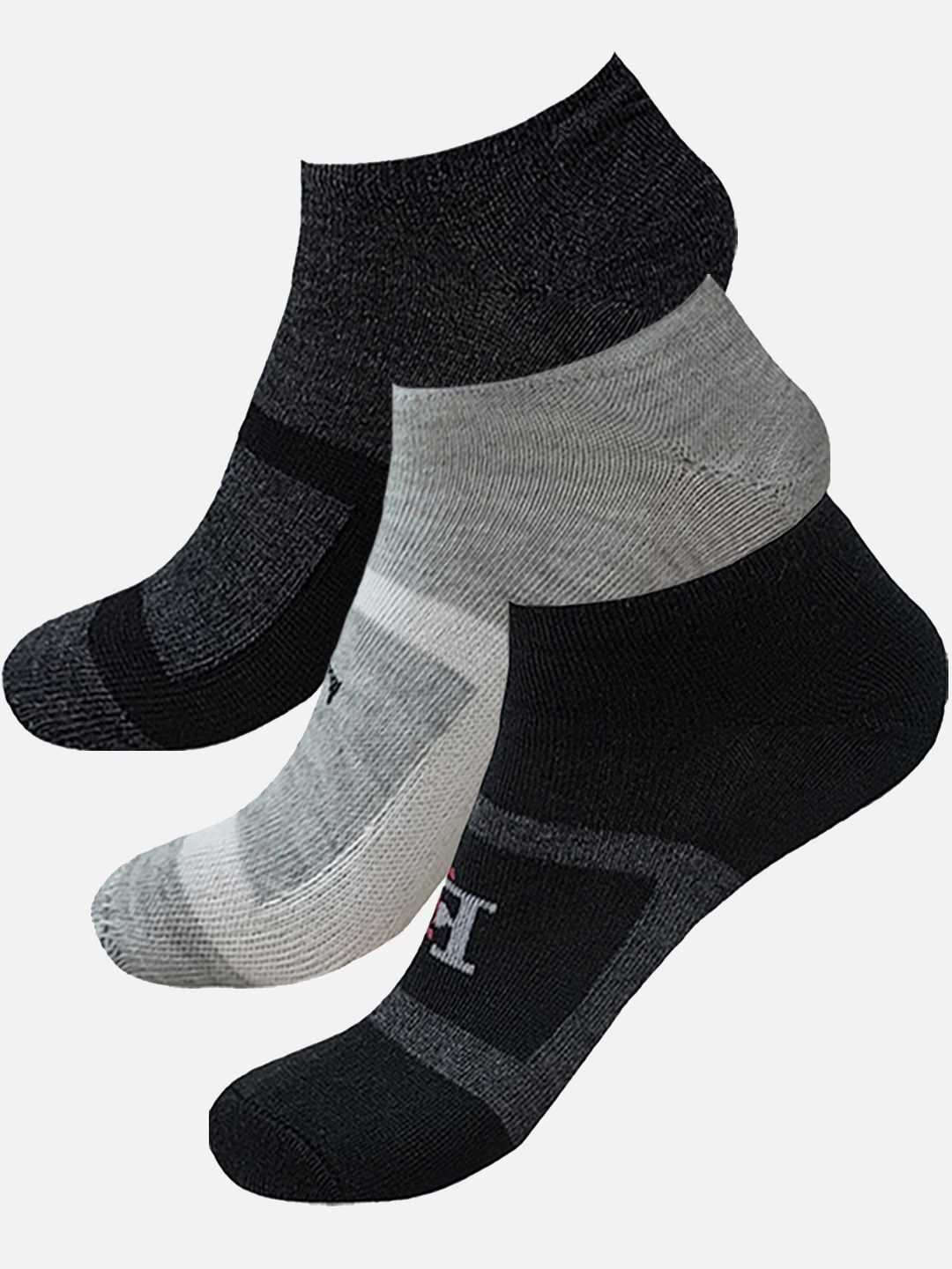 

FIMS Men Pack Of 3 Patterned Ankle- Length Sports Socks, Black