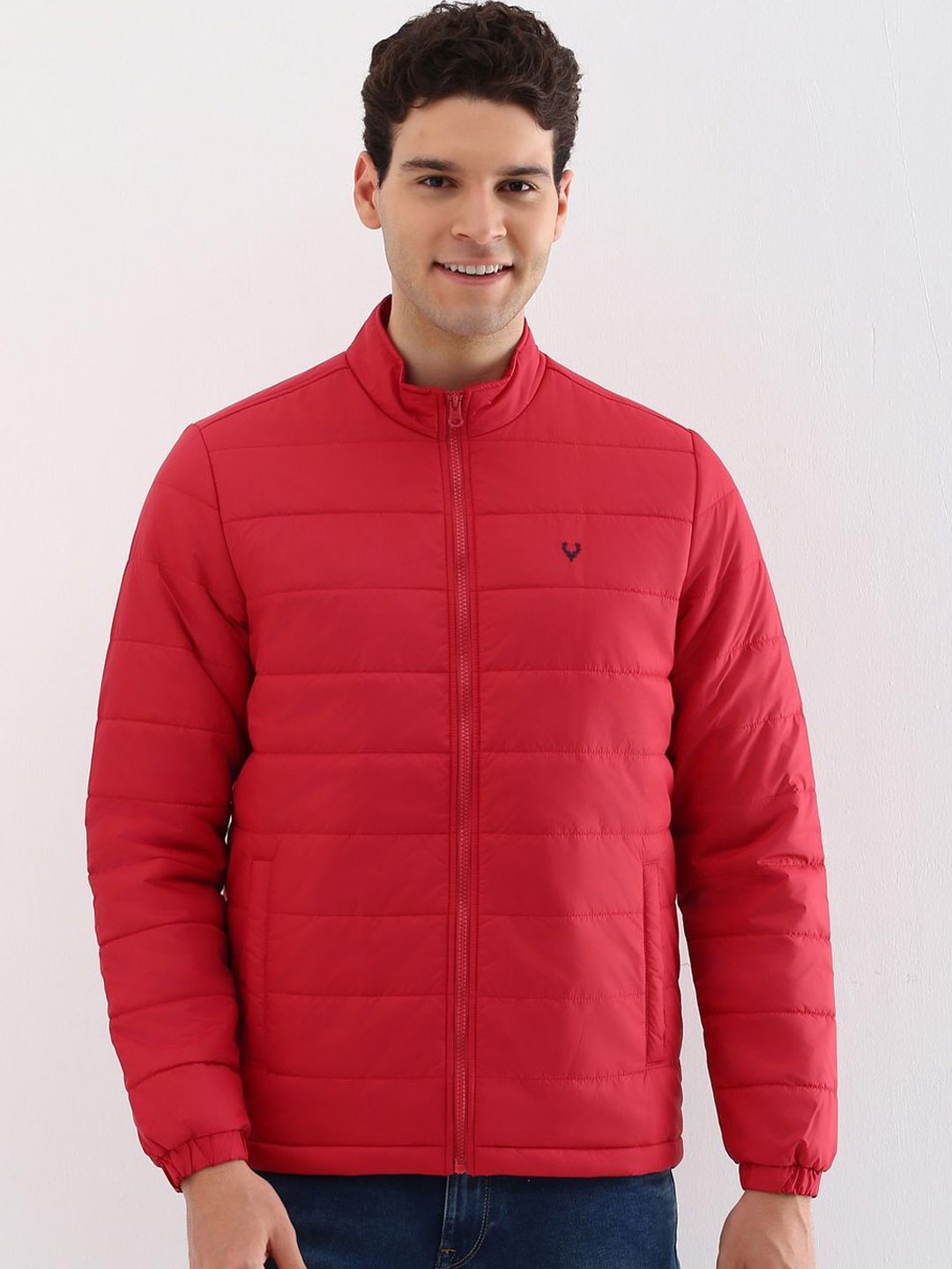 

Allen Solly Men Mock Collar Solid Casual Padded Jacket, Red