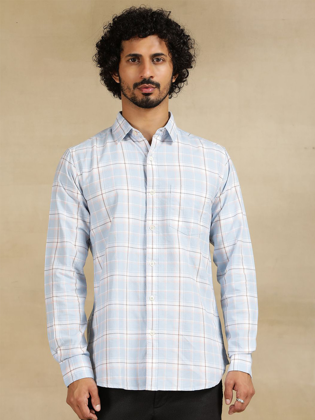 

JADE BLUE Men Cutaway Collar Checked Cotton Slim Fit Casual Shirt