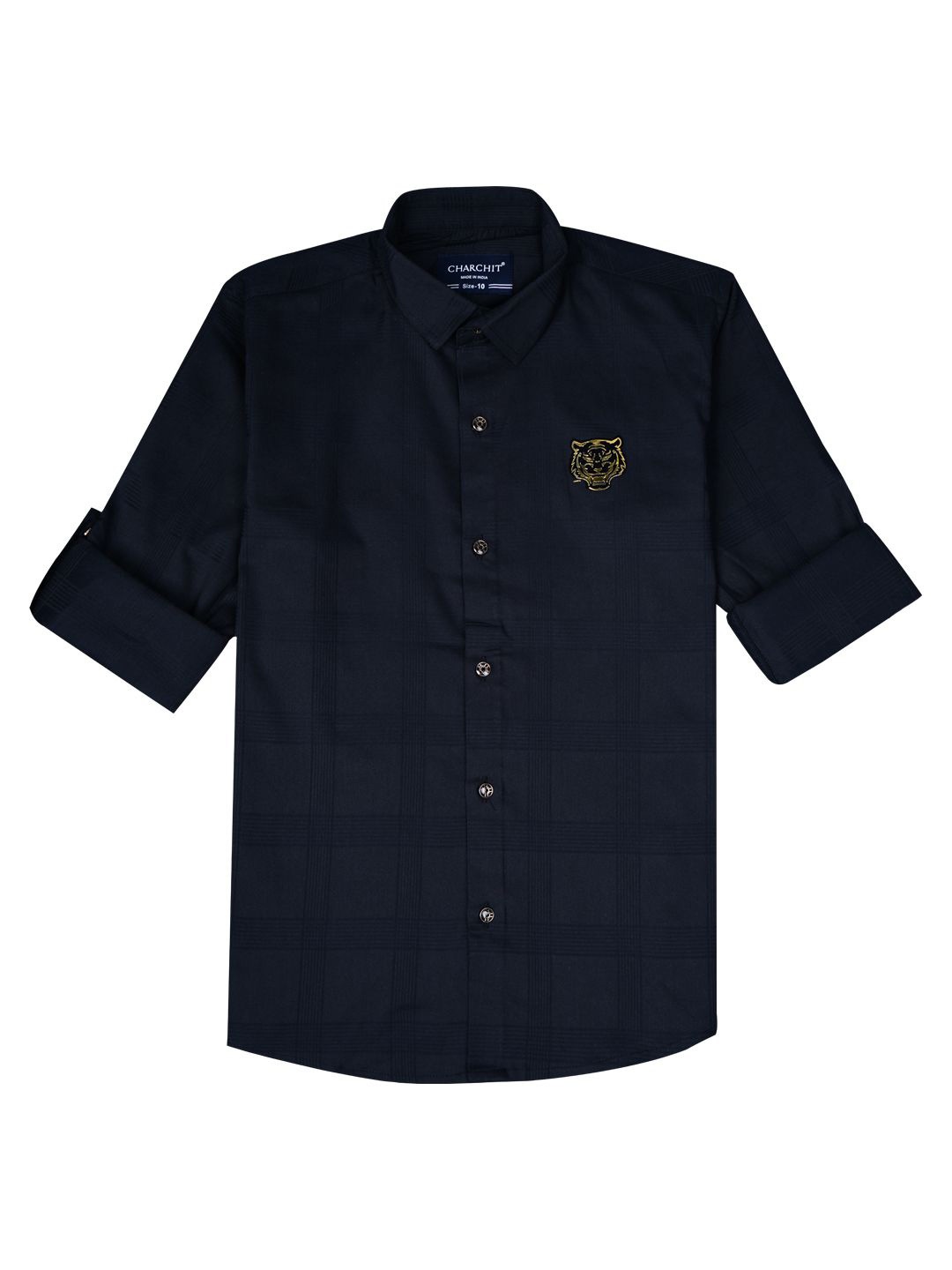 

CHARCHIT Boys Comfort Cutaway Collar Solid Cotton Casual Shirt, Navy blue