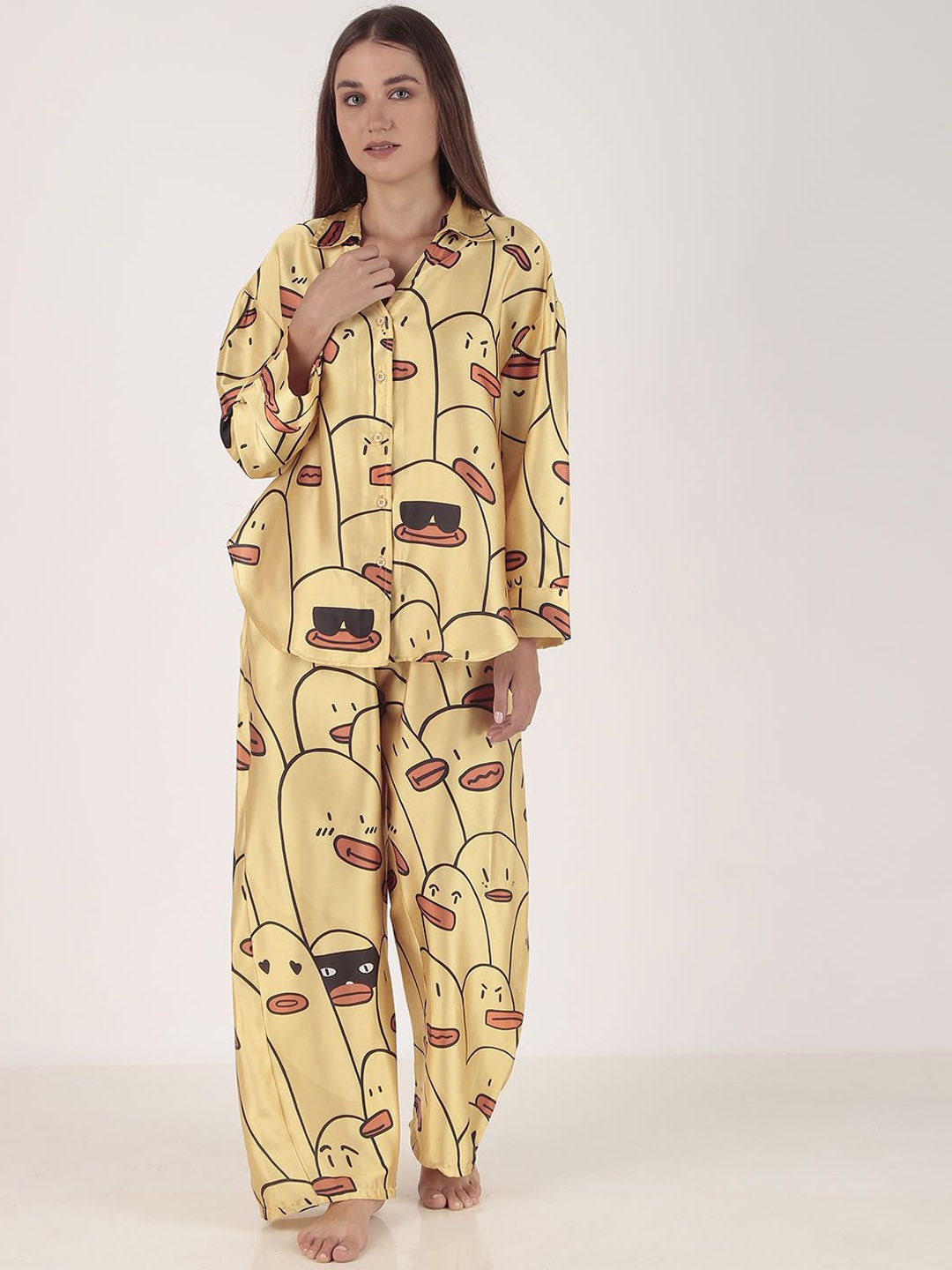 

Masha Women Conversational Printed Night suit, Yellow