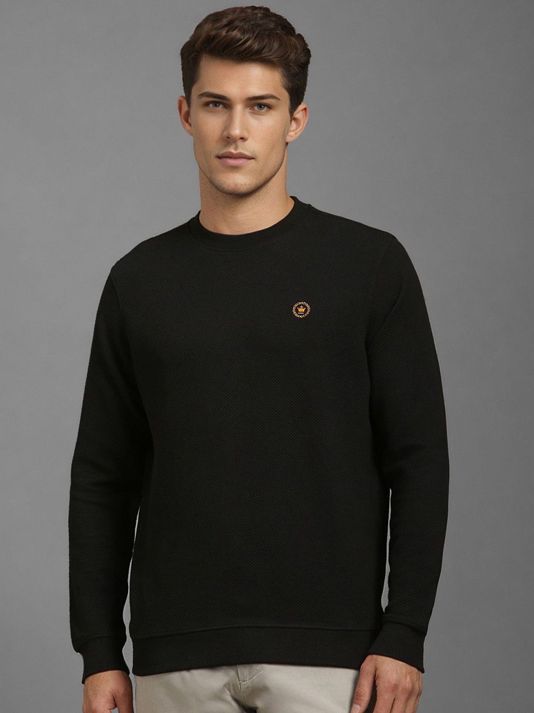 

Louis Philippe Men Cotton Round Neck Pullover Sweatshirt, Black