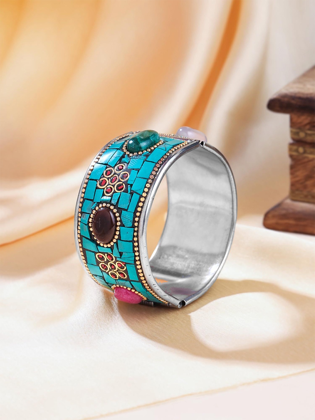 

Yellow Chimes Silver Plated Stone Studded Bangle-Style Bracelet