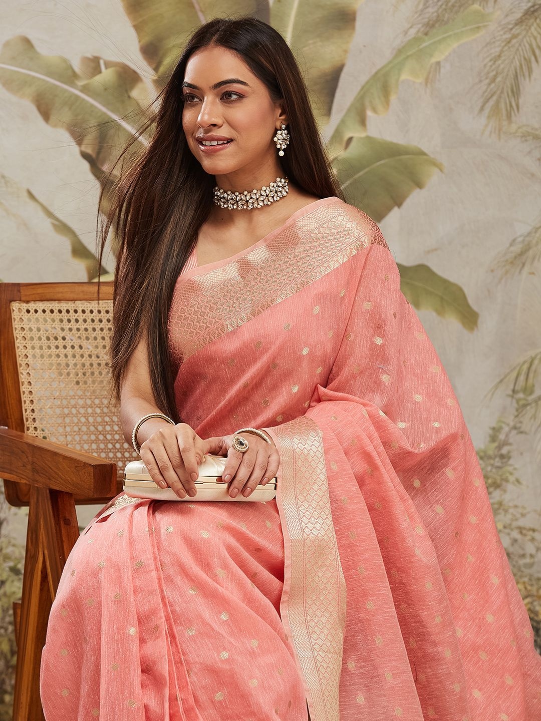 

RACHNA Woven Design Zari Chanderi Saree, Pink