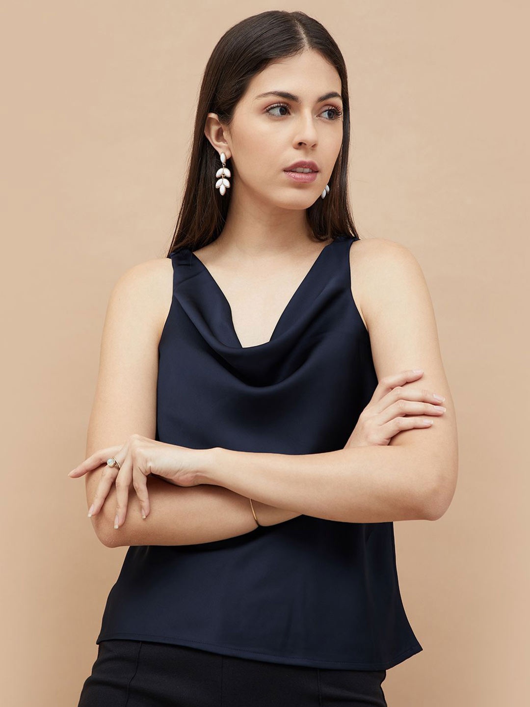 

CODE by Lifestyle Women Solid Cowl Neck Top, Navy blue
