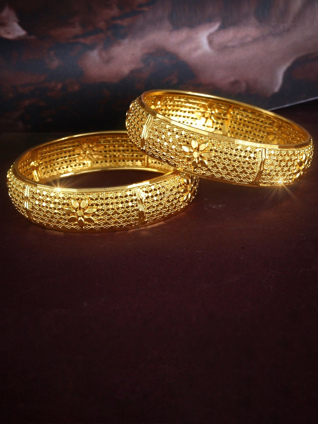 

Vighnaharta Set Of 2 Gold Plated Textured Bangles