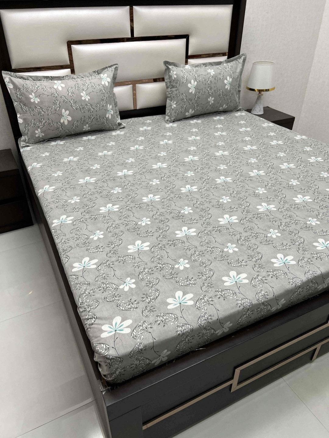 

Pure Decor Cotton Queen Size Double Bed Bedsheet With 2 Pillow Covers 2.28m X 2.54m, Grey