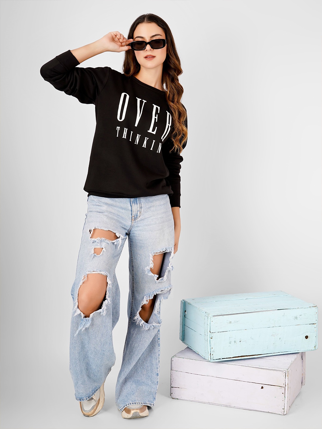 

MIMID Women Round Neck Typography Printed Sweatshirt, Black