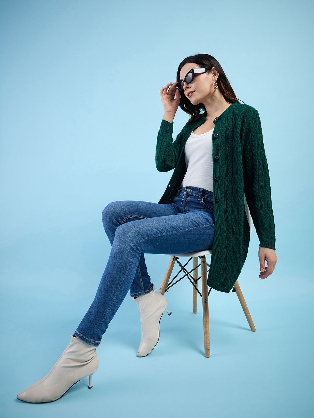 

Clapton Women Self Design Woolen Long Sleeve Cardigan Sweaters, Green