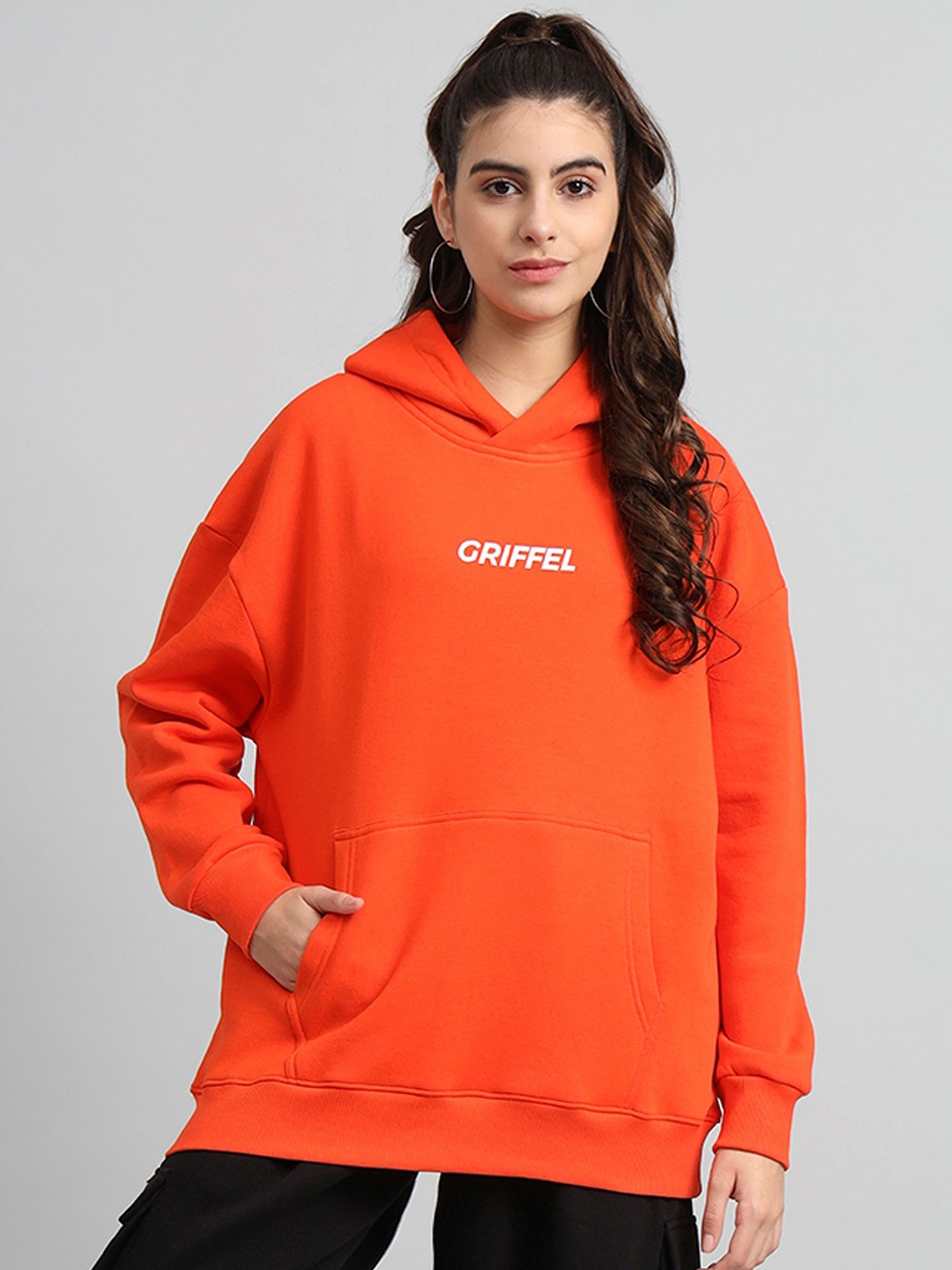 

GRIFFEL Women Solid Sweatshirt, Orange