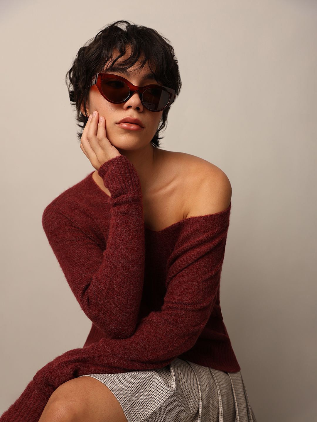 

ONLY Women V-Neck Pullover Sweaters, Brown