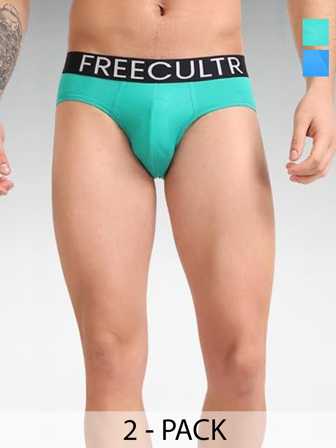 

FREECULTR Men Pack Of 2 Anti Bacterial Micromodal Cotton Brief, Green