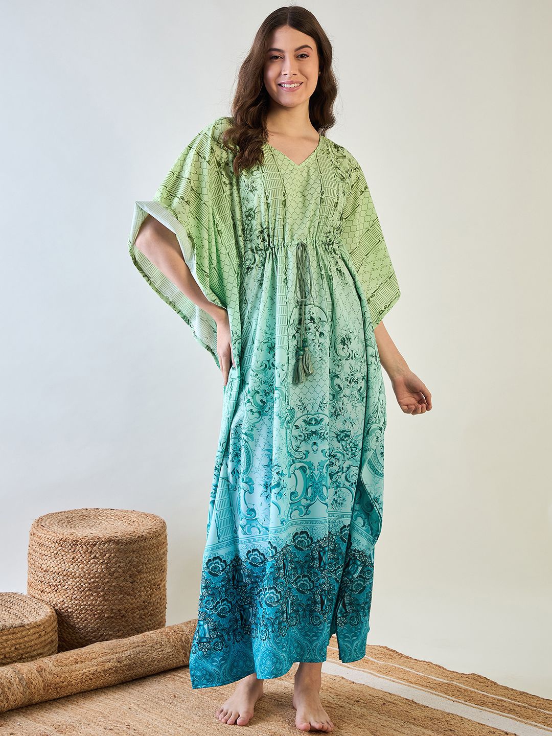 

The Kaftan Company Printed Maxi Nightdress, Green