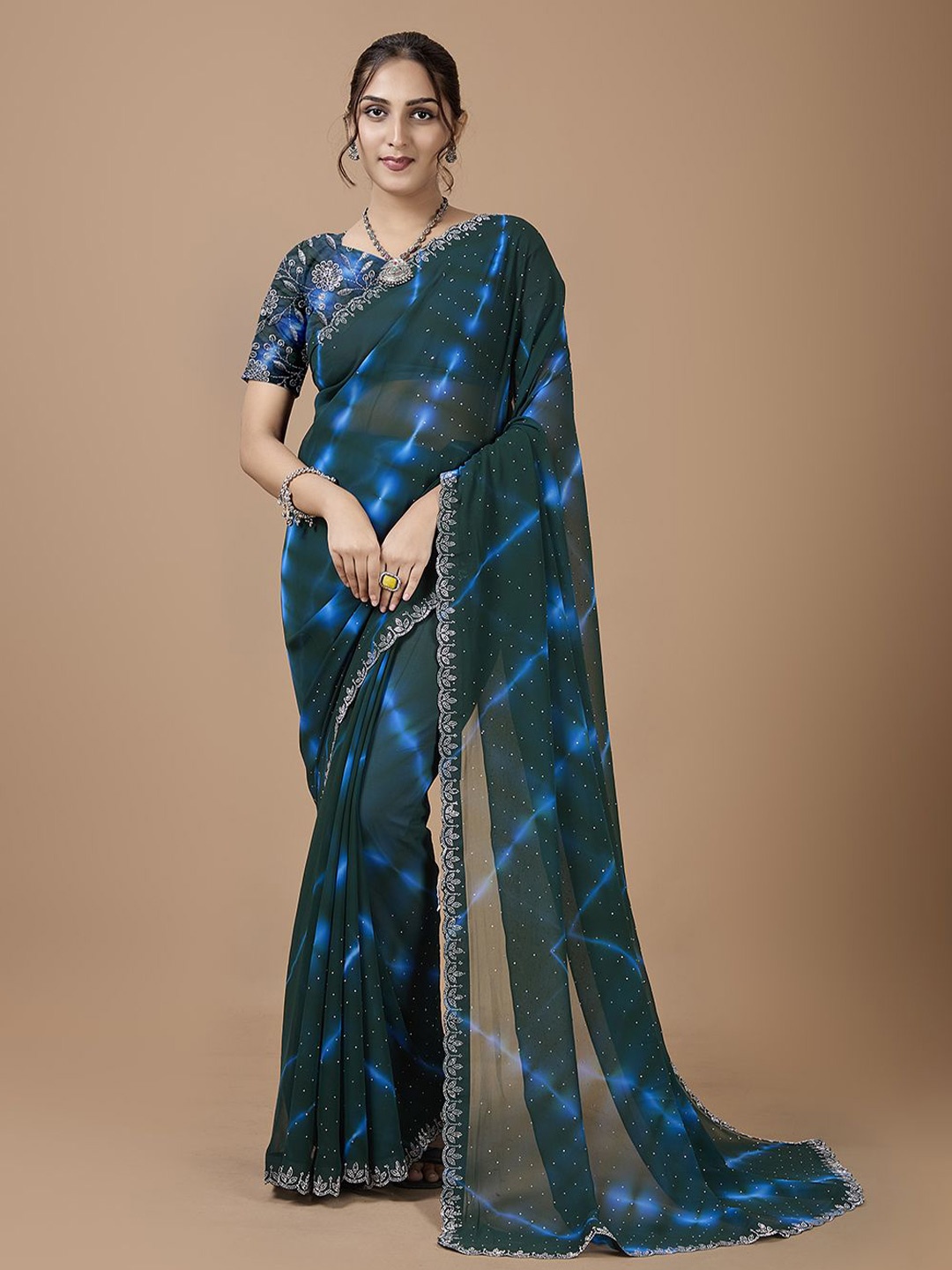 

NIRMAL CREATION Women Leheriya Embroidered Saree, Teal