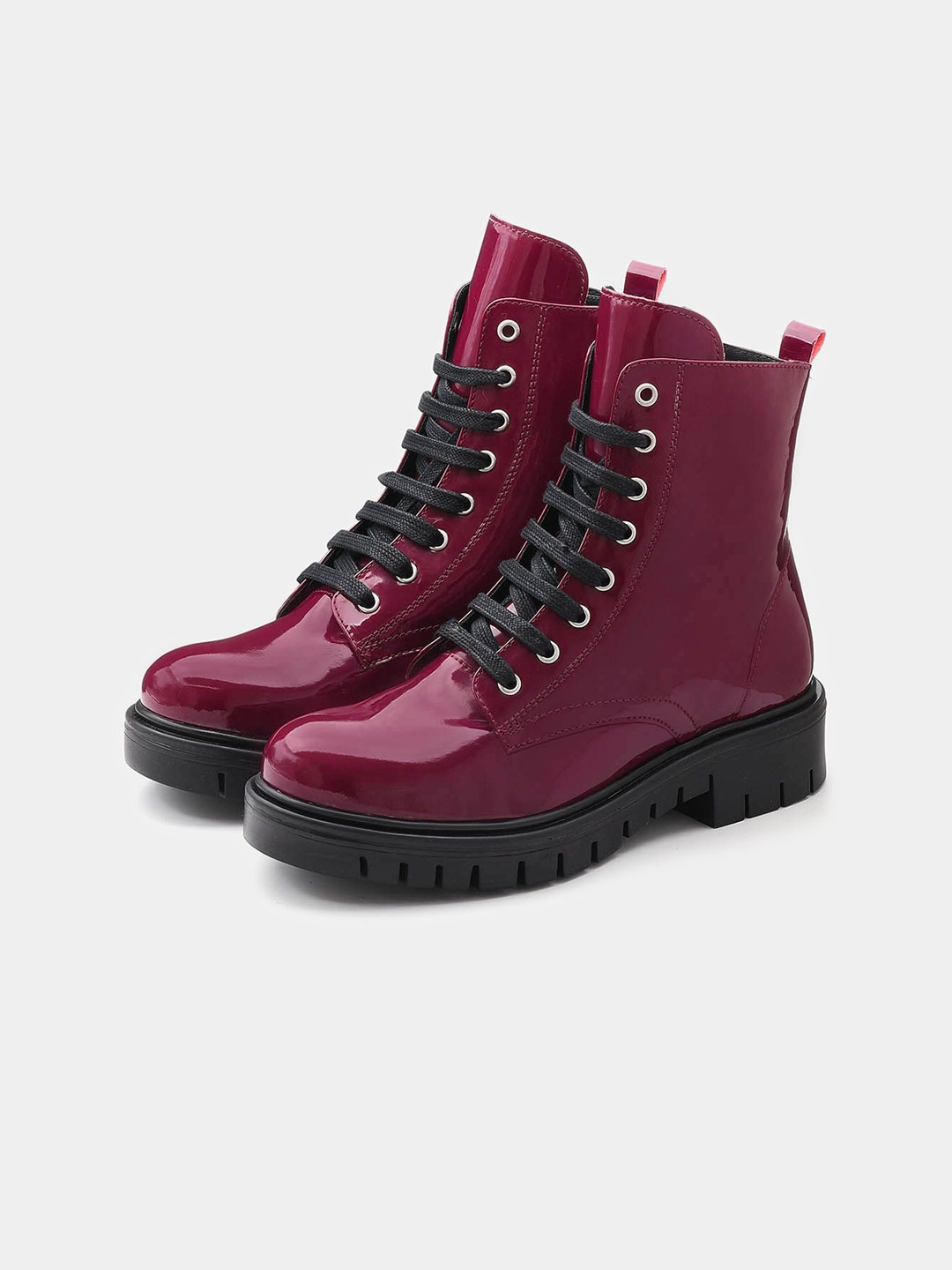 

ADORLY Women Burgundy Casual Block-Heeled Regular Lace-Ups Boots