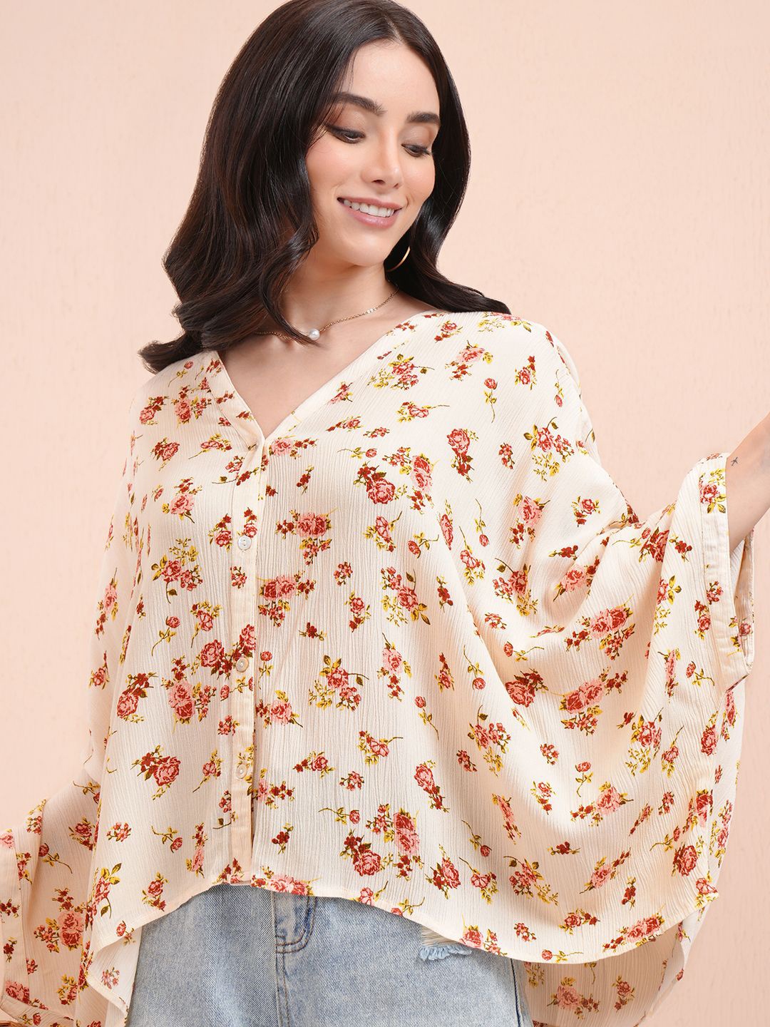 

Tokyo Talkies Floral Print Sleeve Kaftan Top, Off white