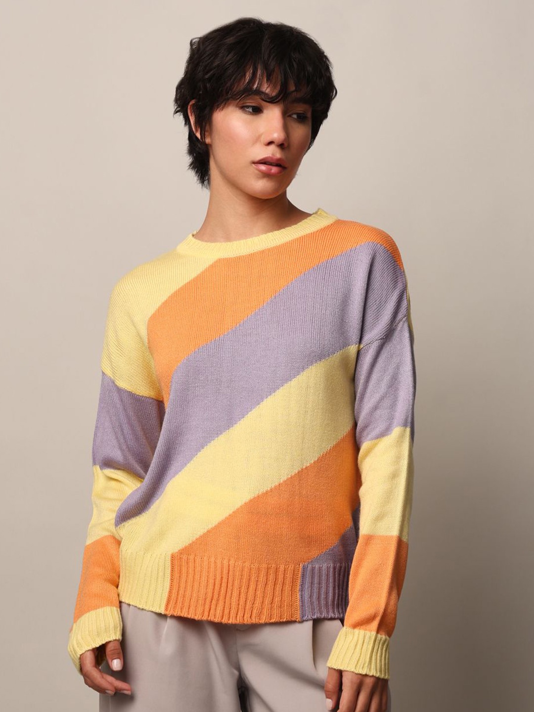 

ONLY Women Colourblocked Pullover, Yellow