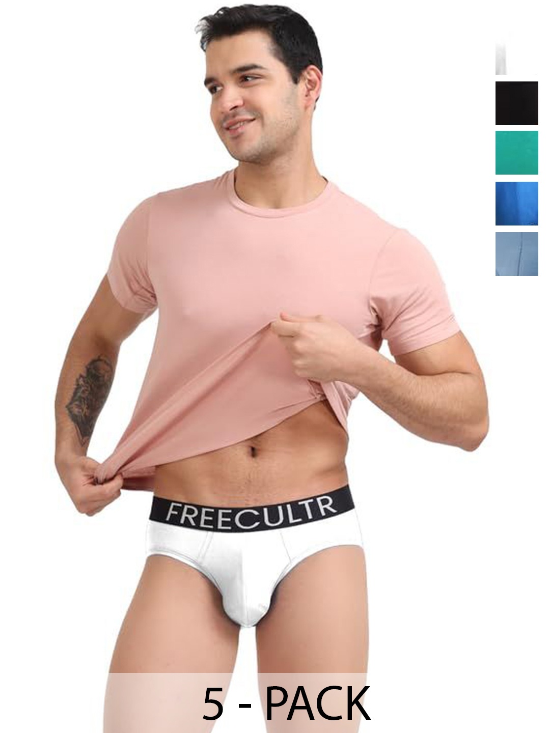 

FREECULTR Men Pack Of 5 Anti Bacterial Basic Briefs, Black