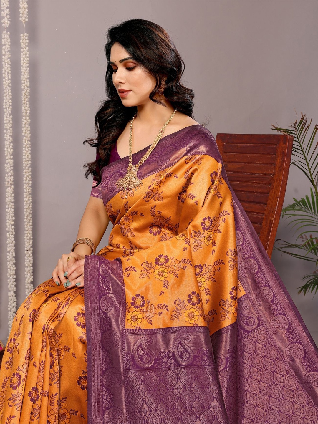 

vj fashion Woven Design Zari Saree, Yellow