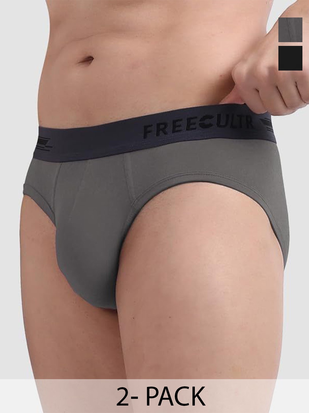 

FREECULTR Pack Of 2 Anti Bacterial Ribbed Basic Briefs, Black