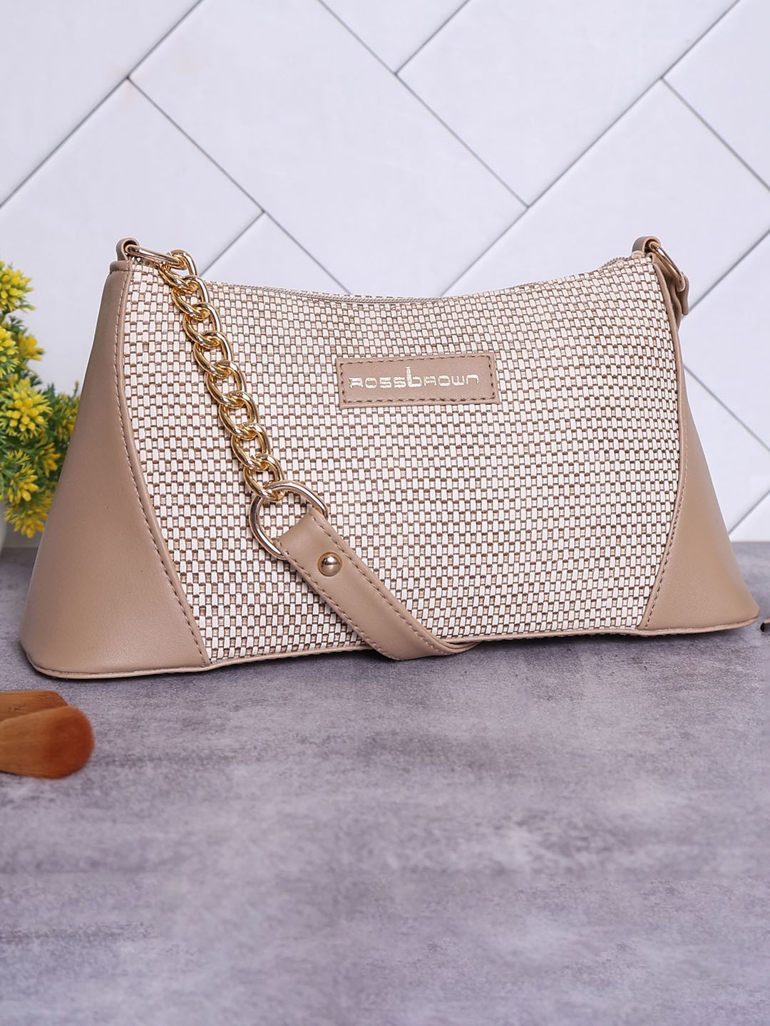

ROSS BROWN Women Textured Solid Structured Shoulder Bag, Off white