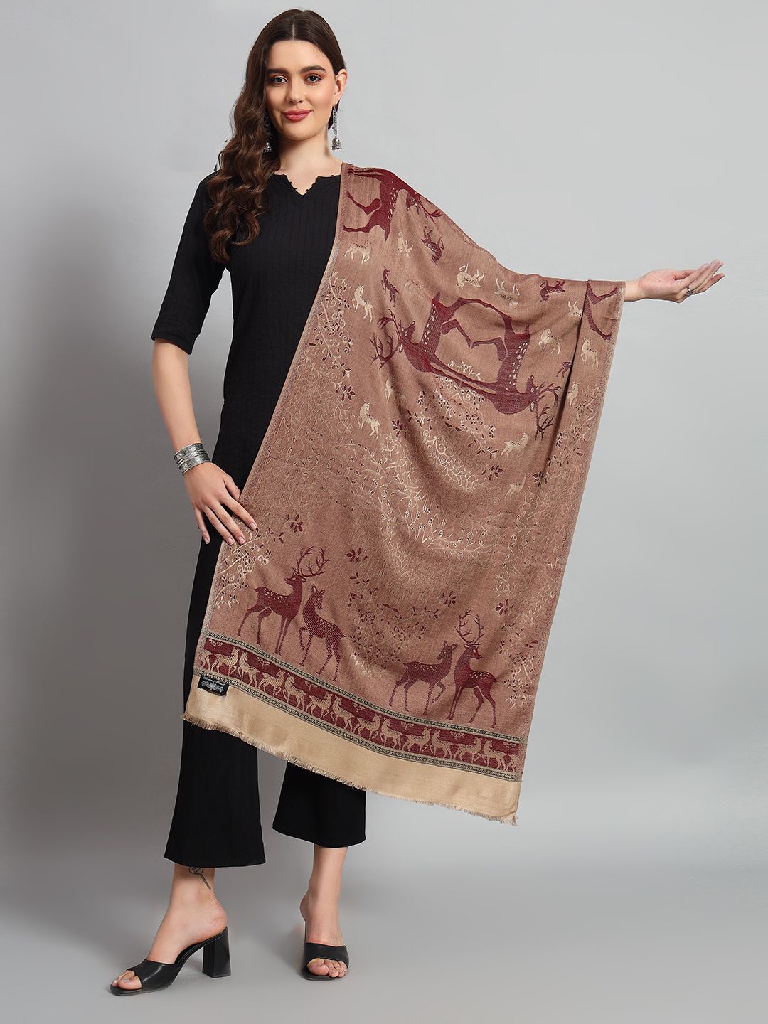 

HANDICRAFT PALACE Women Woven Design Stole, Maroon